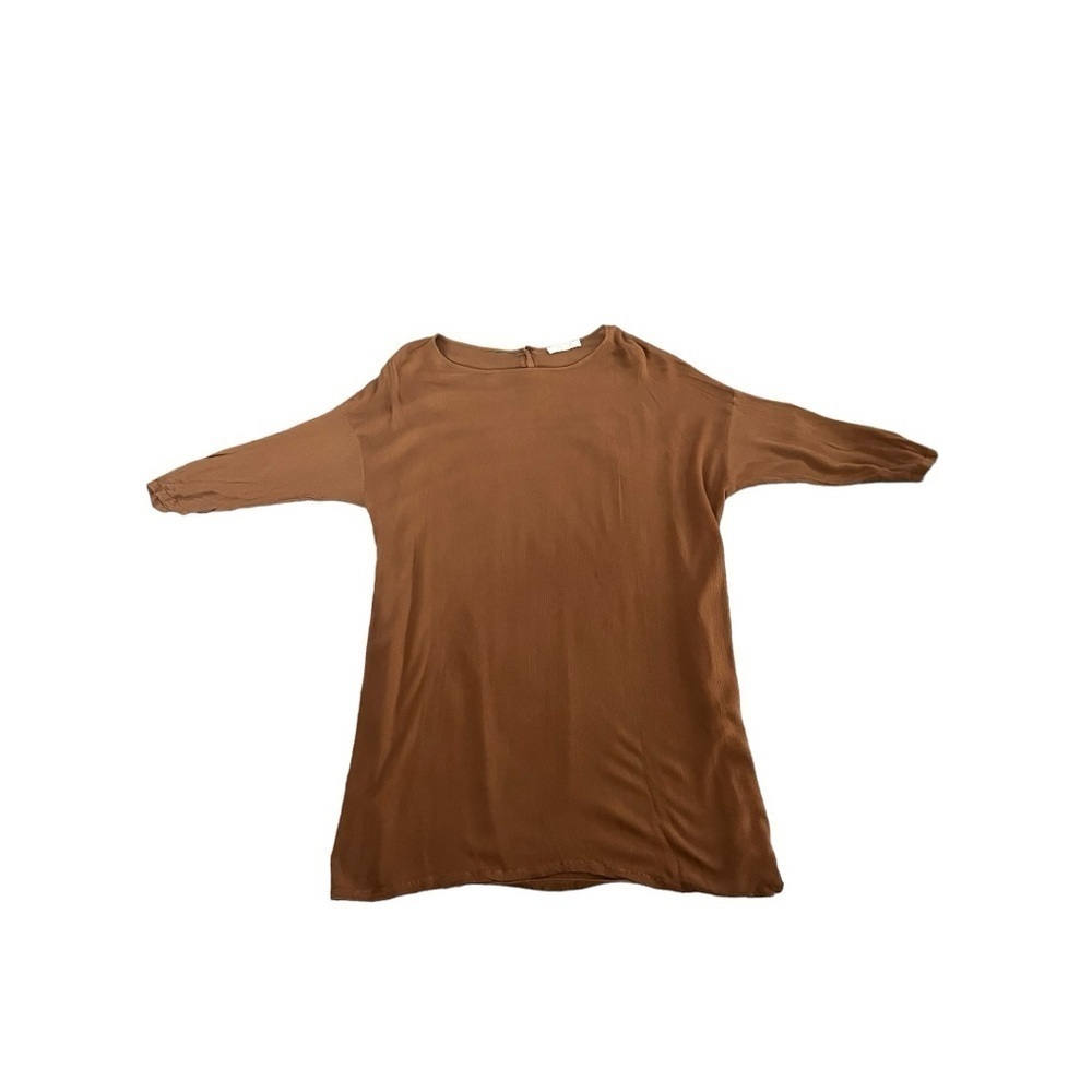 Chestnut brown woven lagenlook quarter sleeve tunic relaxed fit women's medium - Picture 1 of 8